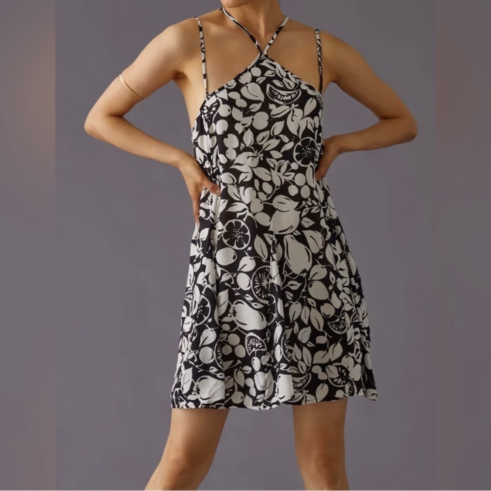 Anthropologie Black White Fruit Print Mini Dress Size XS NWT